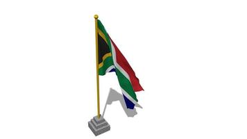 sul África bandeira começar vôo dentro a vento com pólo base, 3d Renderização, luma fosco seleção video