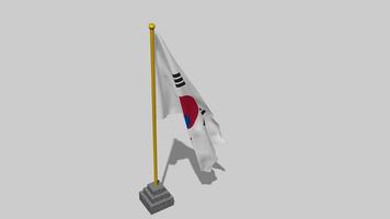 sur Corea bandera comienzo volador en el viento con polo base, 3d representación, luma mate selección video