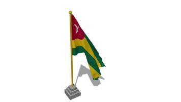 Togo, Togolese Flag Start Flying in The Wind with Pole Base, 3D Rendering, Luma Matte Selection video