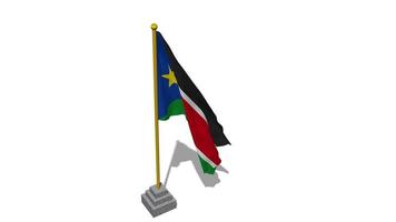 South Sudan Flag Start Flying in The Wind with Pole Base, 3D Rendering, Luma Matte Selection video