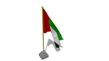 vereinigt arabisch Emirate Flagge Start fliegend im das Wind mit Pole Base, 3d Wiedergabe, Luma matt Auswahl video