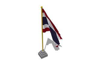 Thailand Flag Start Flying in The Wind with Pole Base, 3D Rendering, Luma Matte Selection video