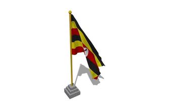 uganda flagga Start flygande i de vind med Pol bas, 3d tolkning, luma matt urval video