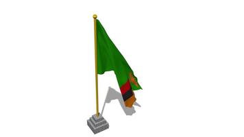 zambia flagga Start flygande i de vind med Pol bas, 3d tolkning, luma matt urval video