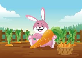 easter bunny with basket full of carrots vector