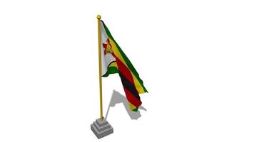 Zimbábue bandeira começar vôo dentro a vento com pólo base, 3d Renderização, luma fosco seleção video