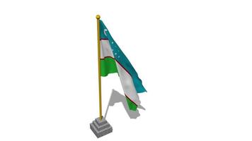 Uzbekistán bandera comienzo volador en el viento con polo base, 3d representación, luma mate selección video