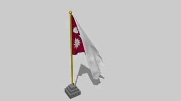Nepal Flag Start Flying in The Wind with Pole Base, 3D Rendering, Luma Matte Selection video
