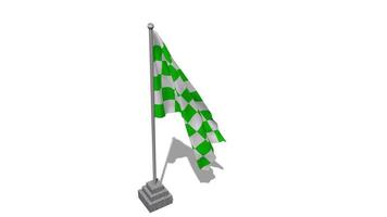 Racing Green and White Checkered Flag Start Flying in The Wind with Pole Base, 3D Rendering, Luma Matte Selection video