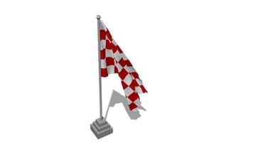 Racing Red and White Checkered Flag Start Flying in The Wind with Pole Base, 3D Rendering, Luma Matte Selection video