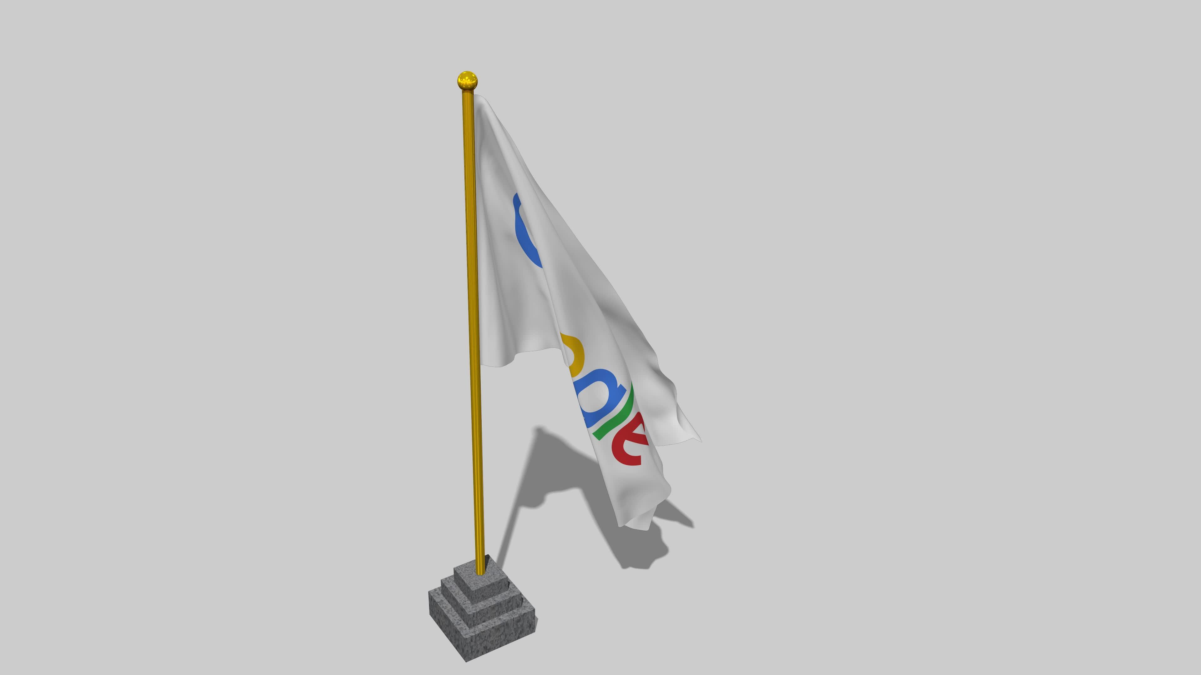 Google Flag Start Flying in The Wind with Pole Base, 3D Rendering, Luma