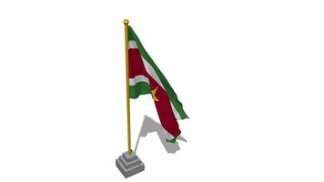 Suriname Flag Start Flying in The Wind with Pole Base, 3D Rendering, Luma Matte Selection video