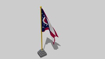 USA State of Ohio Flag Start Flying in The Wind with Pole Base, 3D Rendering, Luma Matte Selection video