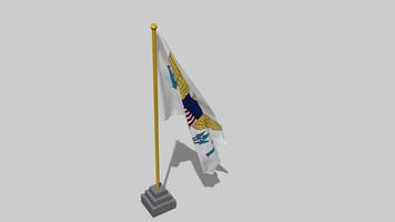 US Virgin Islands USA Territories Flag Start Flying in The Wind with Pole Base, 3D Rendering, Luma Matte Selection video