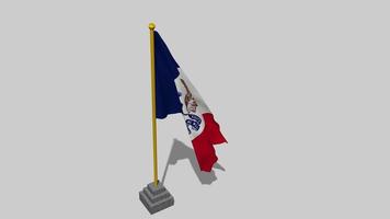 USA State of Iowa Flag Start Flying in The Wind with Pole Base, 3D Rendering, Luma Matte Selection video