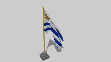 Uruguay bandera comienzo volador en el viento con polo base, 3d representación, luma mate selección video