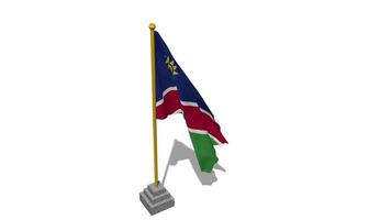 Namibia bandera comienzo volador en el viento con polo base, 3d representación, luma mate selección video