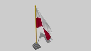 Poland Flag Start Flying in The Wind with Pole Base, 3D Rendering, Luma Matte Selection video