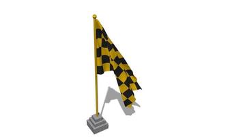 Racing Black and Yellow Checkered Flag Start Flying in The Wind with Pole Base, 3D Rendering, Luma Matte Selection video