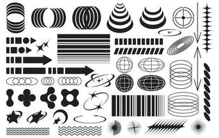 resumen geométrico formas brutal moderno formas de espirales, estrellas y otro elementos en y2k retro estilo. vector