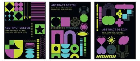 Abstract posters with Bauhaus geometric elements. Modern minimalist geometric shapes with simple shapes and elements in retro psychedelic colors. vector