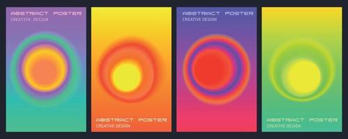 Abstract holographic crystal posters. Mixed grid of neon colors, fluorescent chromatic backgrounds. Color vector gradients.