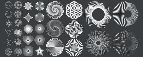 A set of optical 3D posters in white and black colors. Set in Y2K style. Hipster graphic objects for logo, design, icons, posters. vector