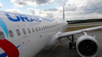 MOSCOW, RUSSIAN FEDERATION JULY 24, 2021 - First person view, boarding the plane Ural Airlines. Tourism and travel concept video