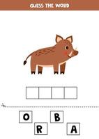 Spelling game for preschool kids. cute cartoon boar. vector