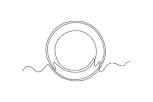 Single one line drawing round plate. Tableware concept. Continuous line draw design graphic vector illustration.