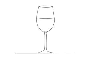 Single one line drawing wine glass. Tableware concept. Continuous line draw design graphic vector illustration.