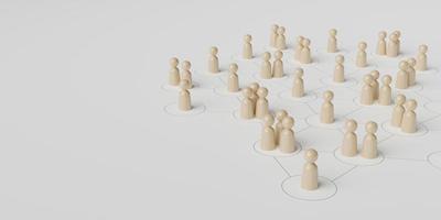 concept of human people resource management and recruitment business. Social network connection. Group society communication. Wooden people with structure on white background. 3d illustration photo
