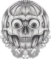 Art surreal pumpkin skull. Hand drawing and make graphic vector. vector