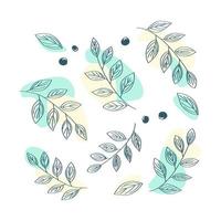 Flat design of linear leaves and flowers vector