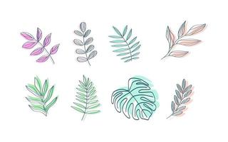 Flat design of linear leaves and flowers vector