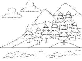 Design Nature Landscape Outline Coloring Page vector