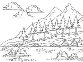 Design Nature Landscape Outline Coloring Page vector