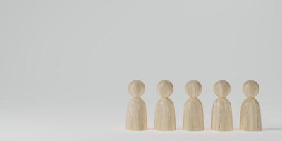 concept of human people resource management and recruitment business. Social network connection. Group society communication. Wooden people with structure on white background. 3d illustration photo