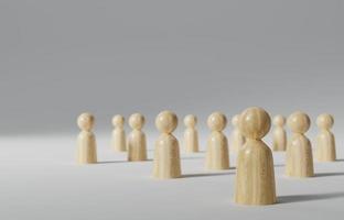 concept of human people resource management and recruitment business. Social network connection. Group society communication. Wooden people with structure on white background. 3d illustration photo