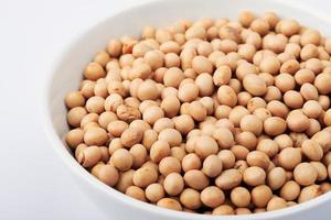 dried soybeans in white bowl background photo