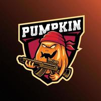 Mascot of pumpkin rambo that is suitable for e-sport gaming logo template vector