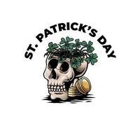 Illustration vector graphic of skull with clover leaves and gold suitable for t-shirt design