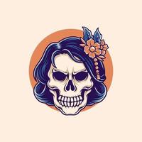 Illustration vector graphic of skull geisha flower suitable for t-shirt design