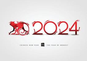 Happy Chinese new year 2024 card is lanterns, gradient monkey vector