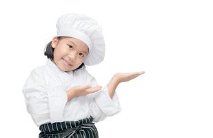 kid chef showing and presenting photo