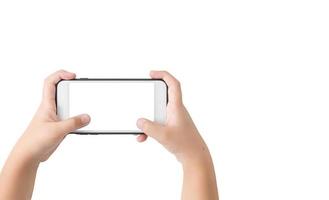 kid hands holding  smart phone isolated photo