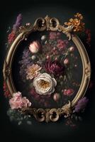 old masters floral frame Digital Backdrop in rich colour. photo