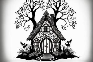 fairy house silhouette svg fine lines on a white background. photo