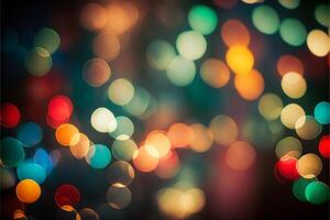 Christmas lights bokeh background rich colours. Generative Ai photo