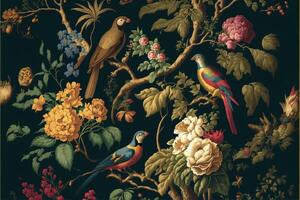 old masters floral background pattern wallpaper flowers. photo